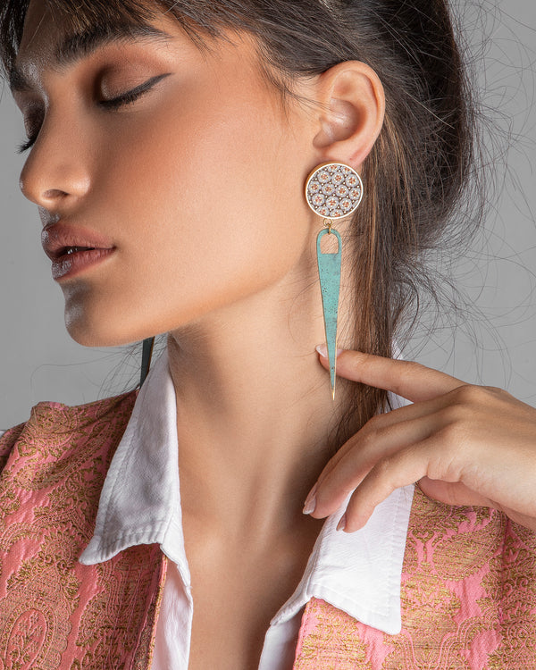 Large Septum-Khatam Brass-Blue Patina Earring
