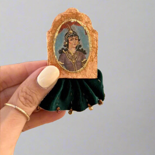 Qajar Lady Paper Mache Earring with Velvet Fabric