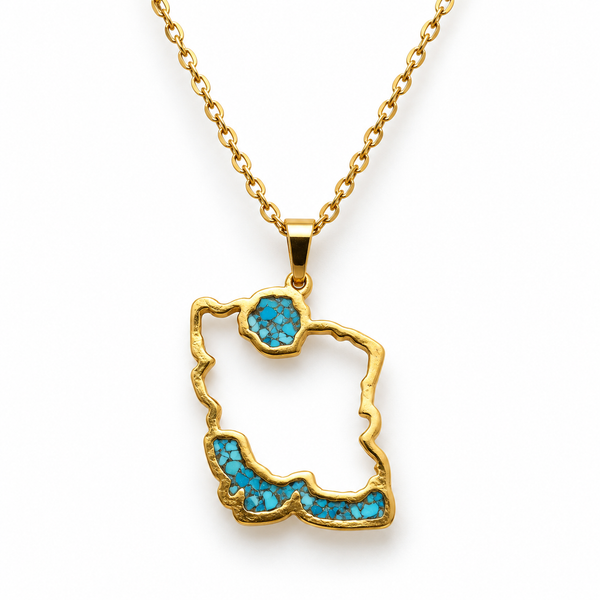 Iran Map Necklace with Crushed Turquoise
