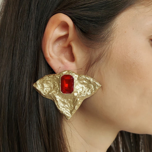 Triple Leaf Paper Mache Earring