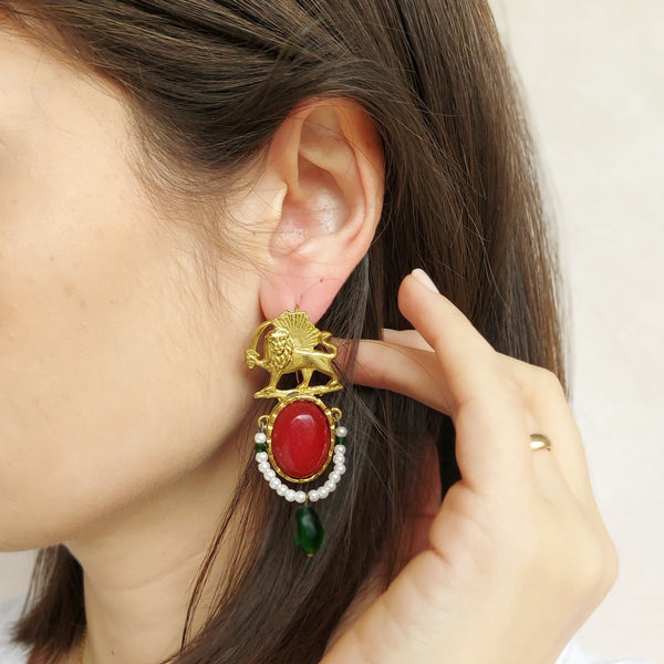 Golden Shir o Khorshid Brass Earrings