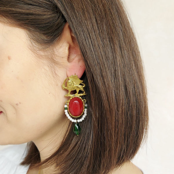 Golden Shir o Khorshid Brass Earrings