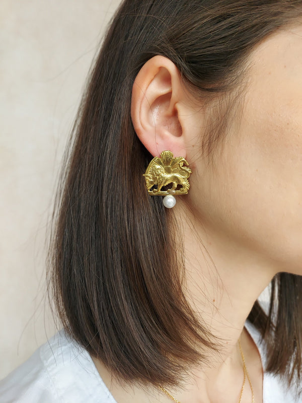 Brass Shir o Khorshid Pearl Earrings