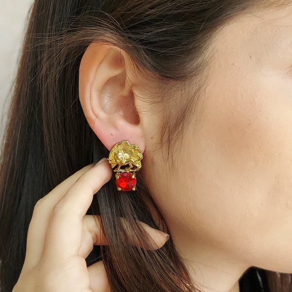 Brass Shir o Khorshid Marble Earrings