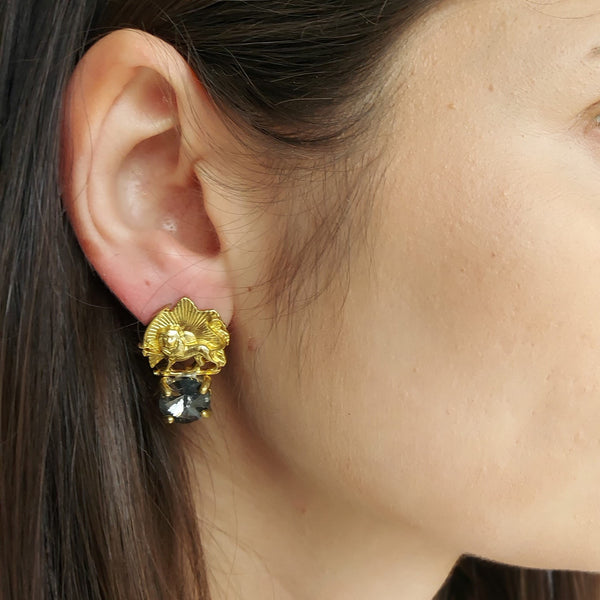 Brass Shir o Khorshid Marble Earrings