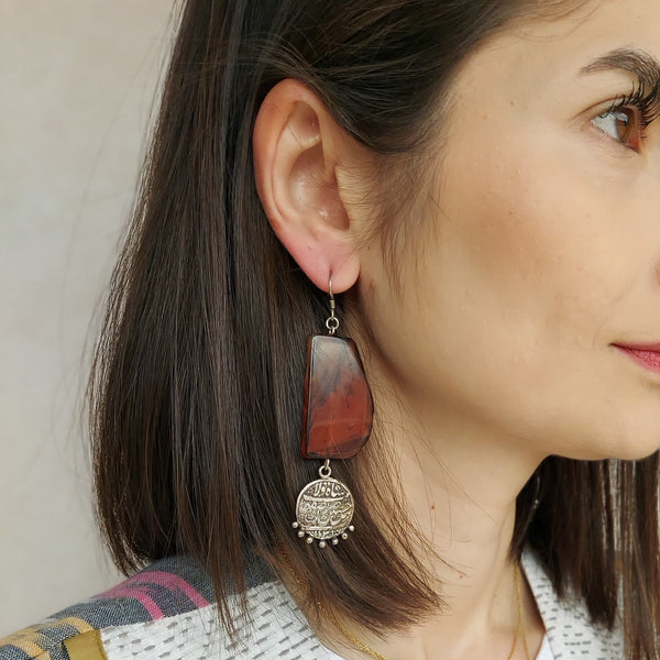 Natural Amber Silver Earrings