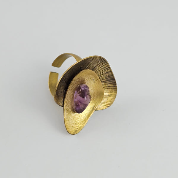 Handmade Brass Ring with Amethyst