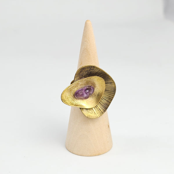 Handmade Brass Ring with Amethyst