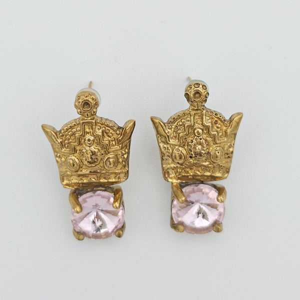 Crown Brass Earring with Stone