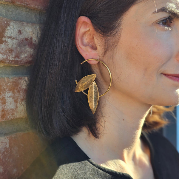Asymmetrical Leaves Brass Earrings