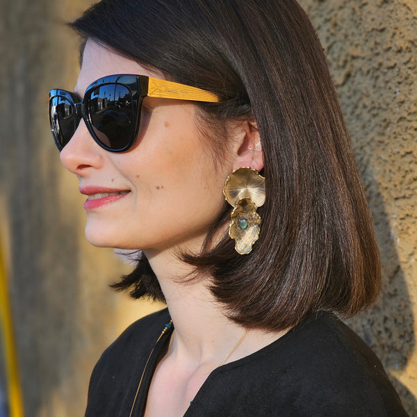 Large Bark Asymmetrical Brass Statement Earrings