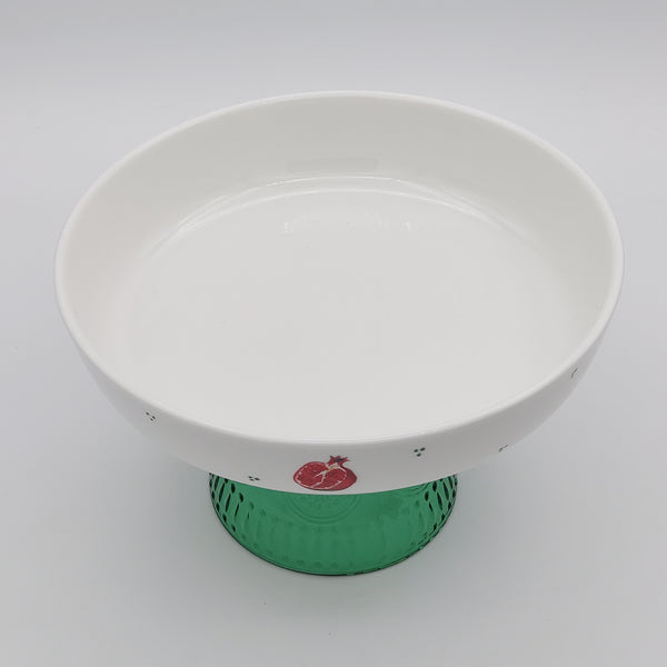 Pomegranate Low Bowl with Green Glass Stand
