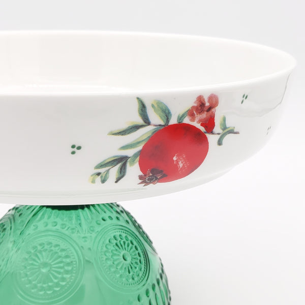 Pomegranate Low Bowl with Green Glass Stand