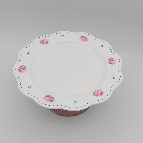Wavy Rim Medium Rose Plate with Purple Glass Stand