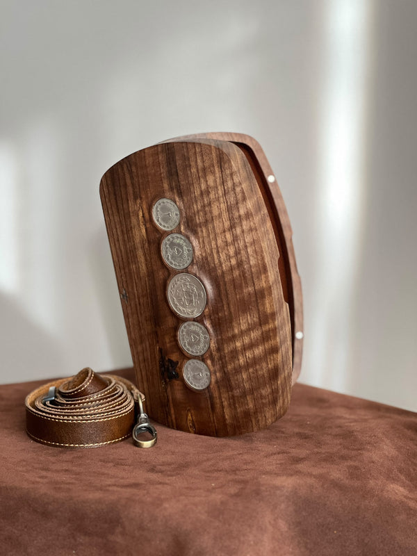 Panza Wooden Clutch with Pahlavi Coins