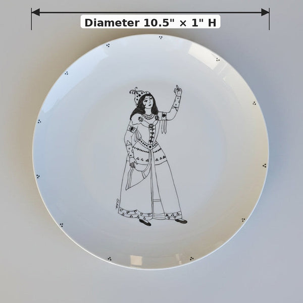 Black Hand-Painted Qajar Lady Plate — dimensions: Diameter 10.5" × 1" H