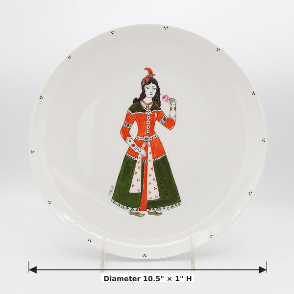 Hand Painted Rose Qajar Lady Plate — dimensions: Diameter 10.5" × 1" H