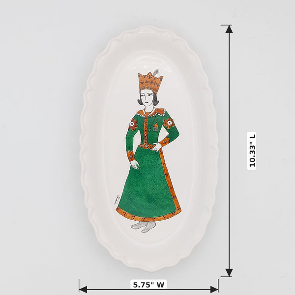 Hand Painted Regal Qajar Commander Dish — dimensions: 10.33" L × 5.75" W