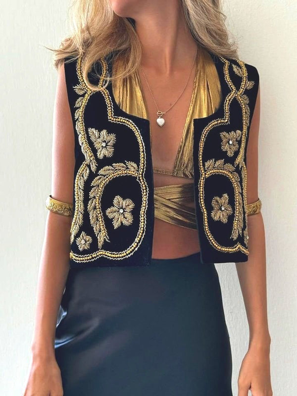Golden Flower Hand Beaded Vest