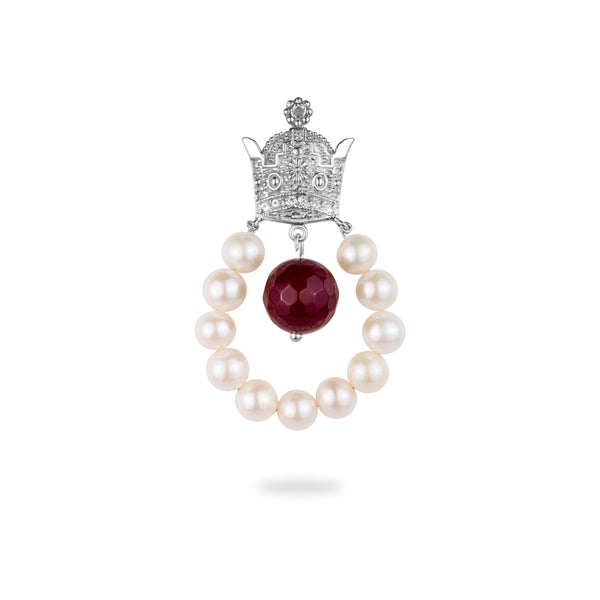 Crown Silver Brooch with Pearl & Agate