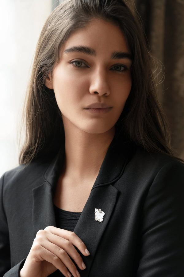 Unisex Iran Map Silver Pin Brooch