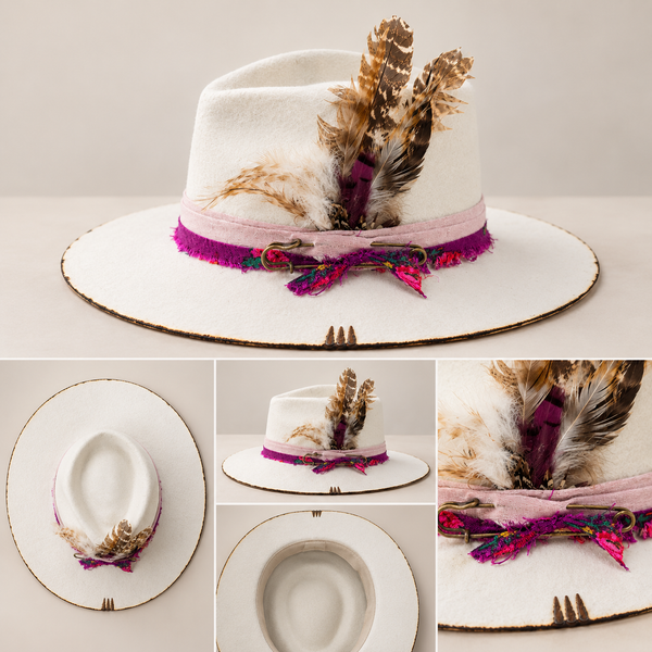 White Feather-Embellished Felt Fedora