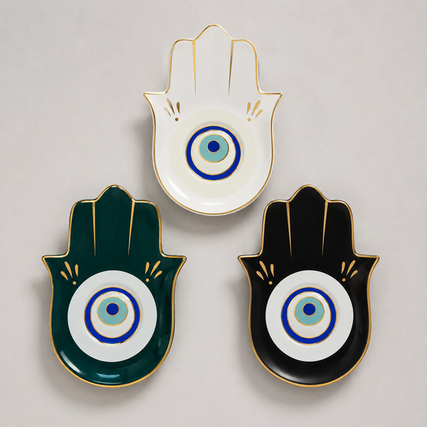 Hamsa Evil Eye Jewelry Dish with Gold Touches