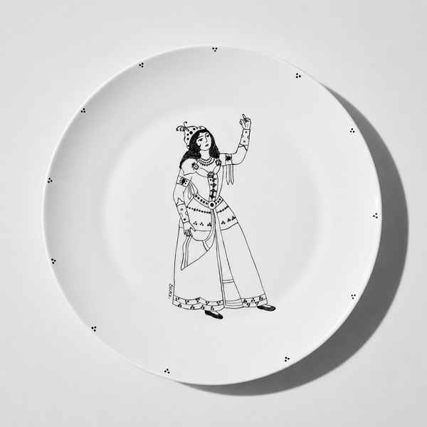 Black Hand-Painted Qajar Lady Plate