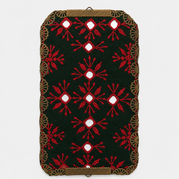 Red & Dark Green Balouchi Embroidery Wall Art