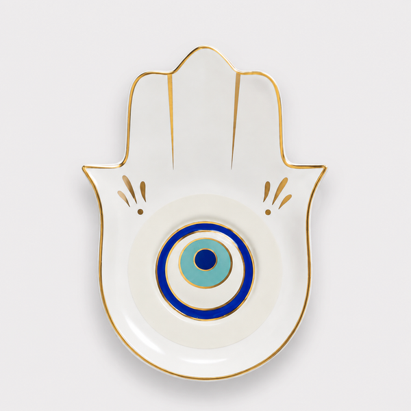 Hamsa Evil Eye Jewelry Dish with Gold Touches