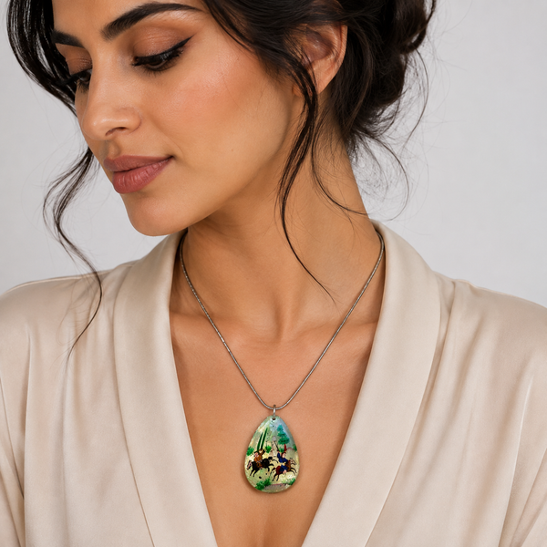 Bazm Hand-Painted Shell & Silver Necklace