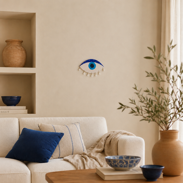 Ceramic Evil Eye with Gold Touches Wall Decor