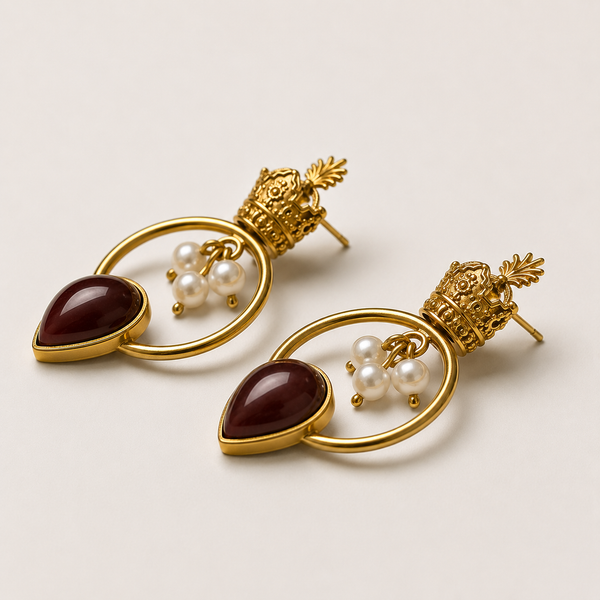 Crown Brass Earrings with Pearls