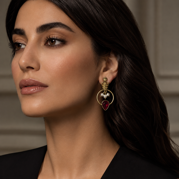 Crown Brass Earrings with Pearls