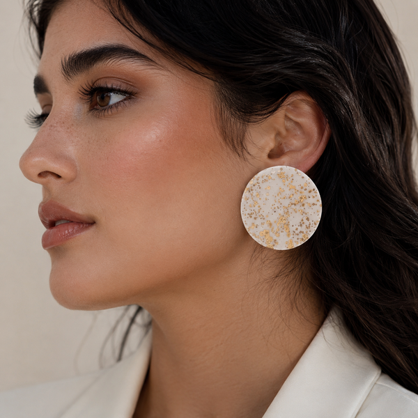 Gold-Speckled Round Ceramic Earrings