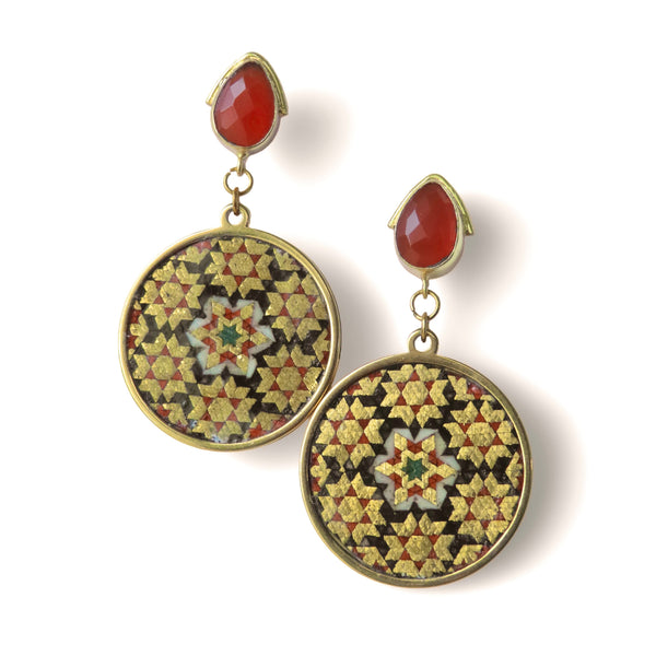 Large Round 22K Gold-Plated Khatam Earrings