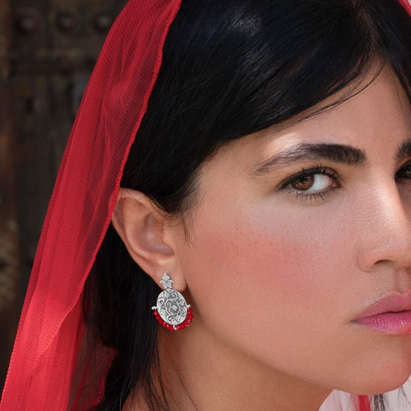 Pomegranate Flower Silver Earrings