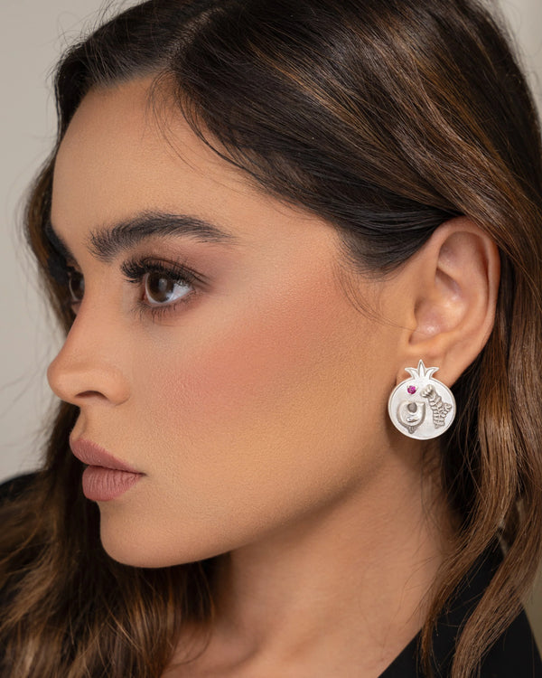 Pomegranate and Bird Relief Earrings