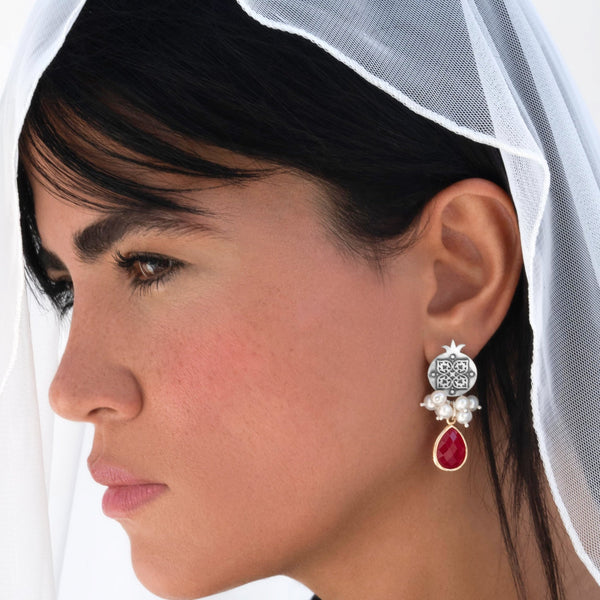 Pomegranate-Pearls Red Agate Earring