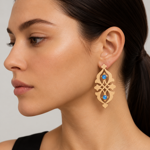 Asymmetrical Asheghaneh & Persian Motif Brass Earrings