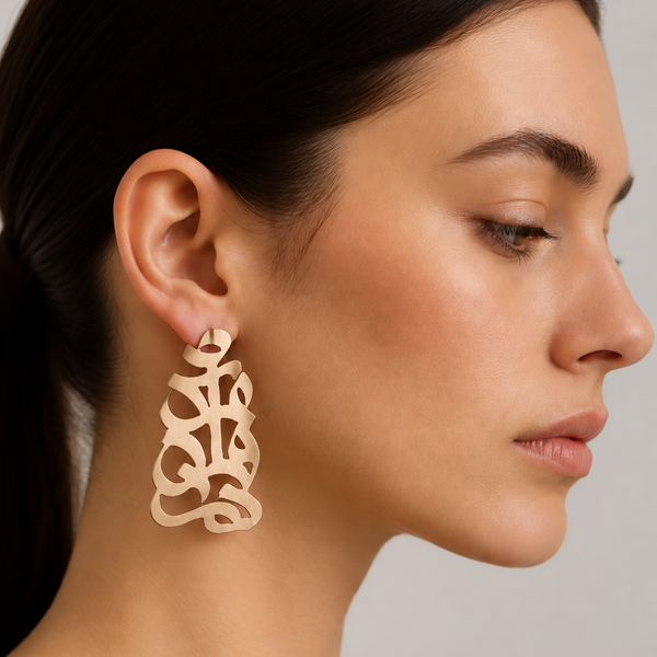 Asymmetrical Asheghaneh & Persian Motif Brass Earrings