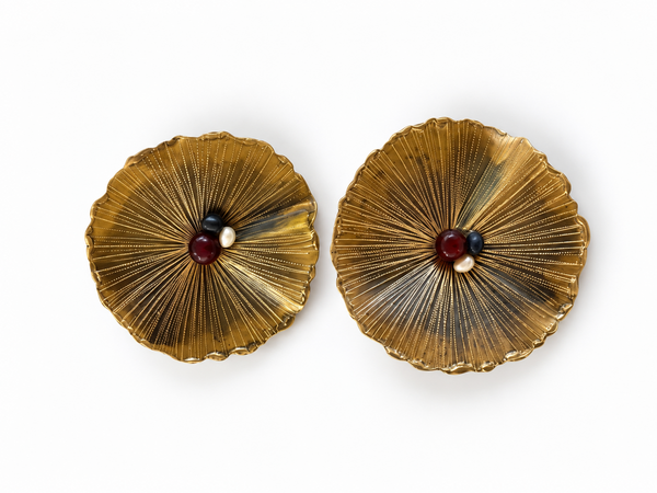 Lotus Leaves Brass Earrings with Gems