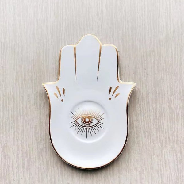 Porcelain Hamsa and Evil Eye Jewelry Dish