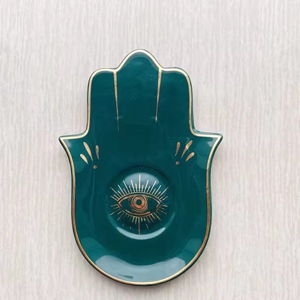 Porcelain Hamsa and Evil Eye Jewelry Dish
