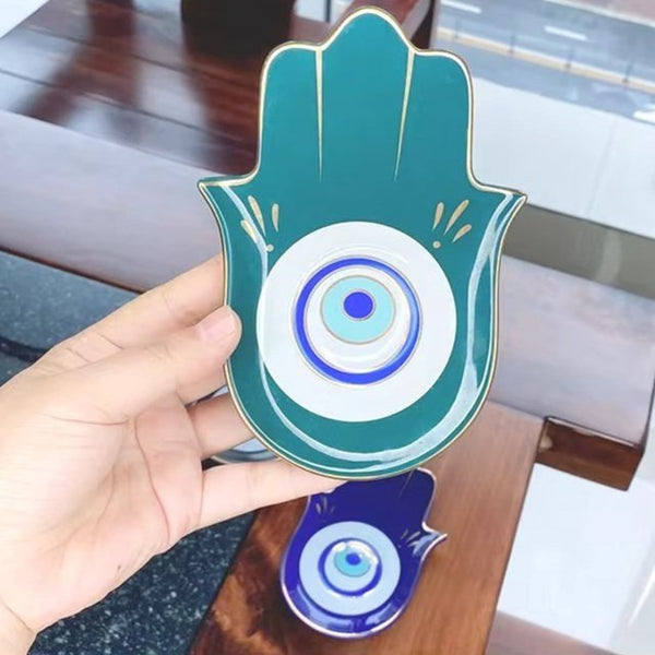 Porcelain Hamsa and Evil Eye Jewelry Dish