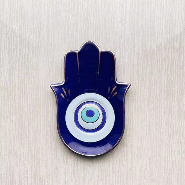 Porcelain Hamsa and Evil Eye Jewelry Dish