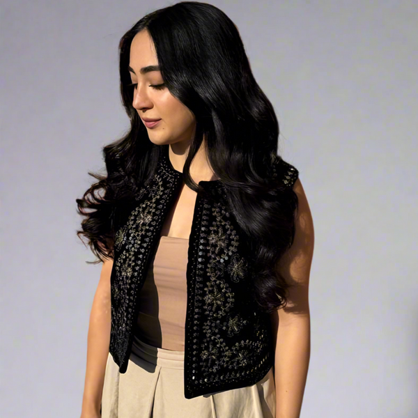 Zarrin Velvet Vest with Embroidery