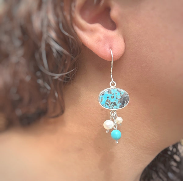 Silver Turquois Oval Earrings