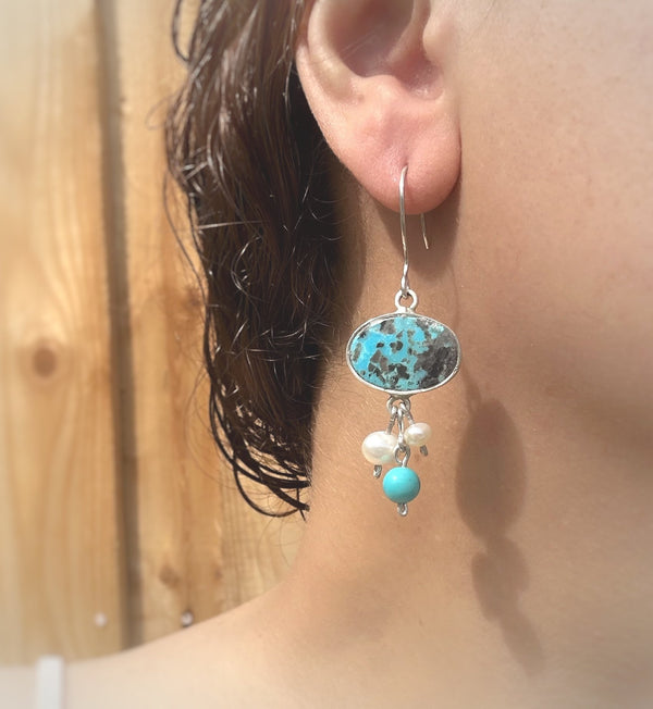 Silver Turquois Oval Earrings