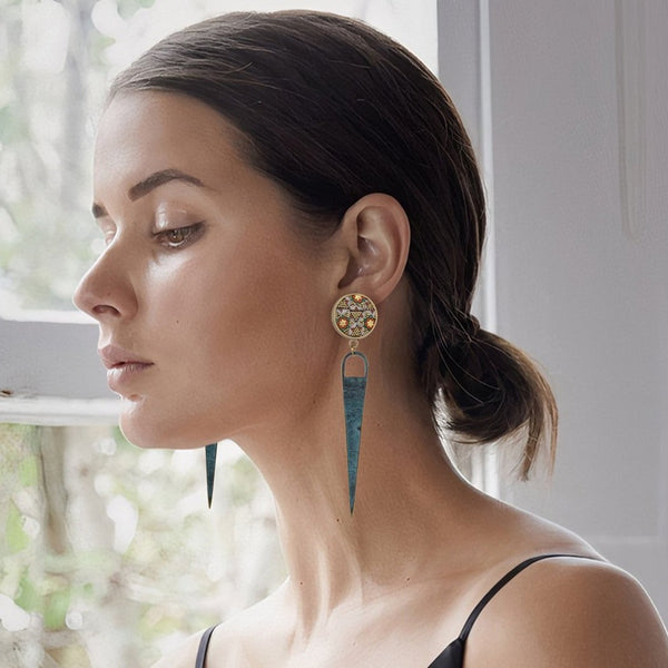 Septum-Khatam Brass-Blue Patina Earring